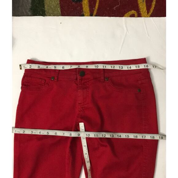 New York & Company Red Denim Low Waist Legging Jean 6 Cherry Girl Rainbow Preppy - Picture 4 of 7